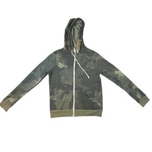 ALTERNATIVE APPAREL CAMO MILITARY GREEN SMALL FULL ZIP FLEECE HOODIE SWEATER